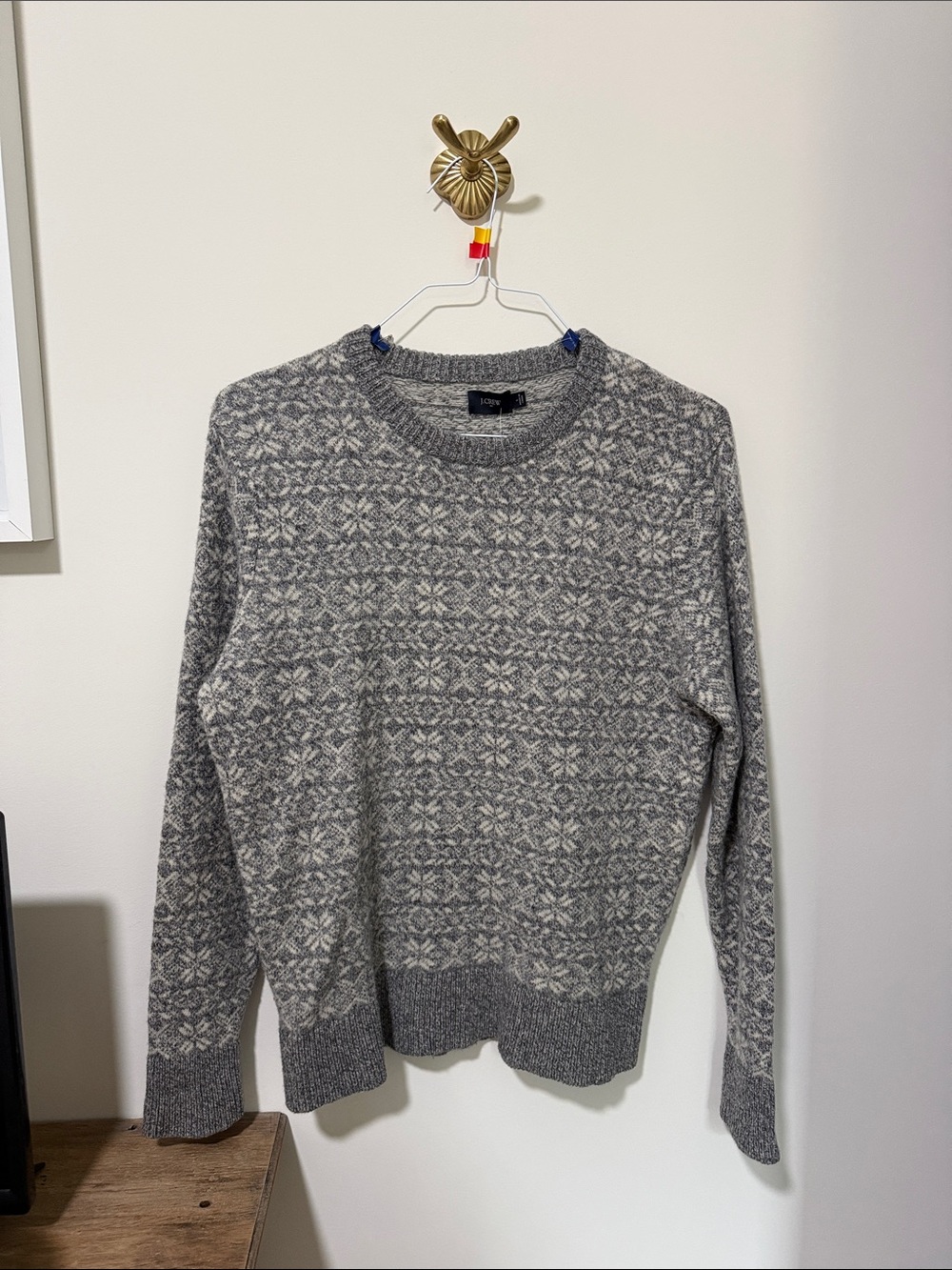 J. Crew Grey Fair Isle Crewneck Sweater